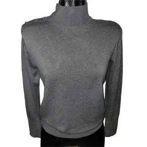 Zara Grey Mock Turtleneck Light Sweater With Button Up Shoulder XL